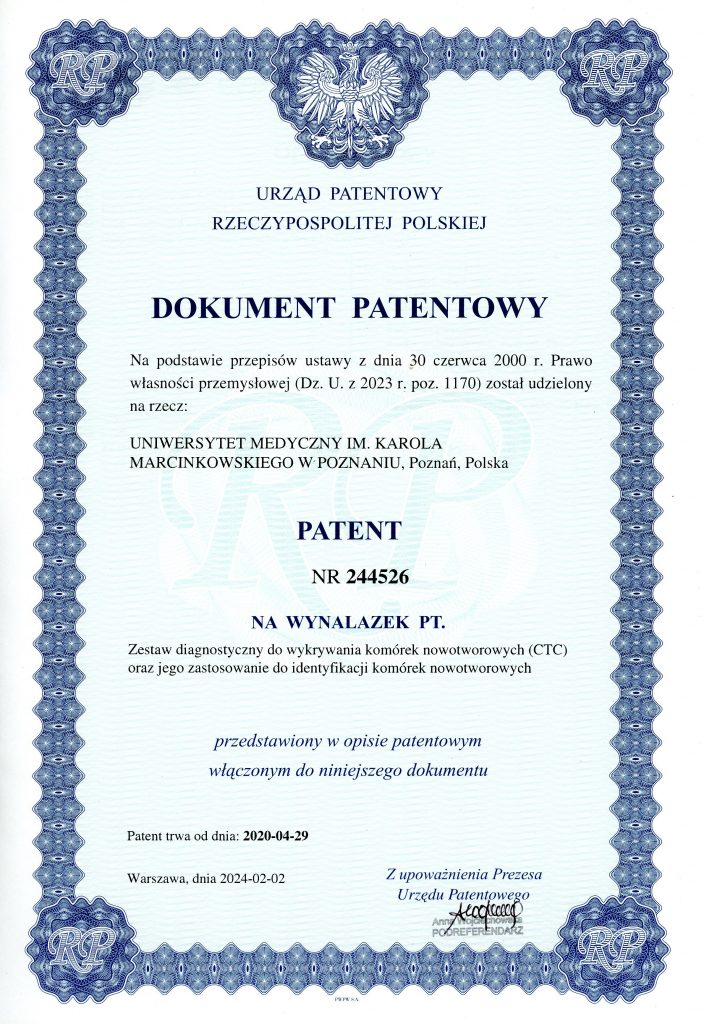 dokument wystawiony przez Urząd Patentowy